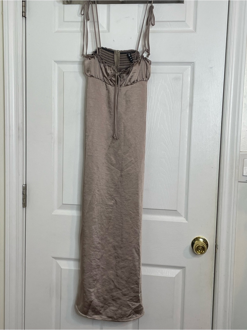 Motel Rocks Satin Slip Midi/Maxi Dress in Taupe